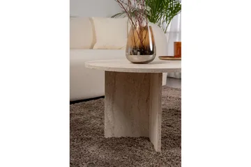 Hasina Ovalt Sofabord 119x60 cm med Travertinutseende - Hvit - Møbler - Bord - Sofabord