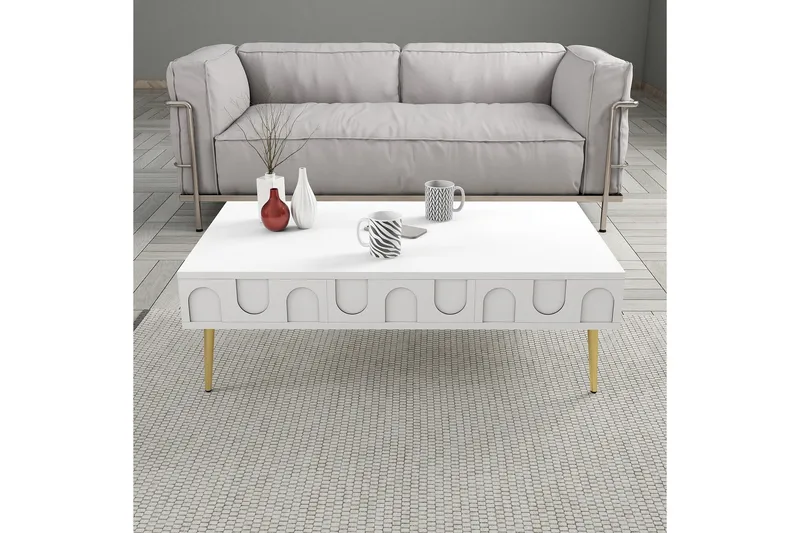 Hazim Sofabord 105 cm - Hvit/Gull - Møbler - Bord - Sofabord