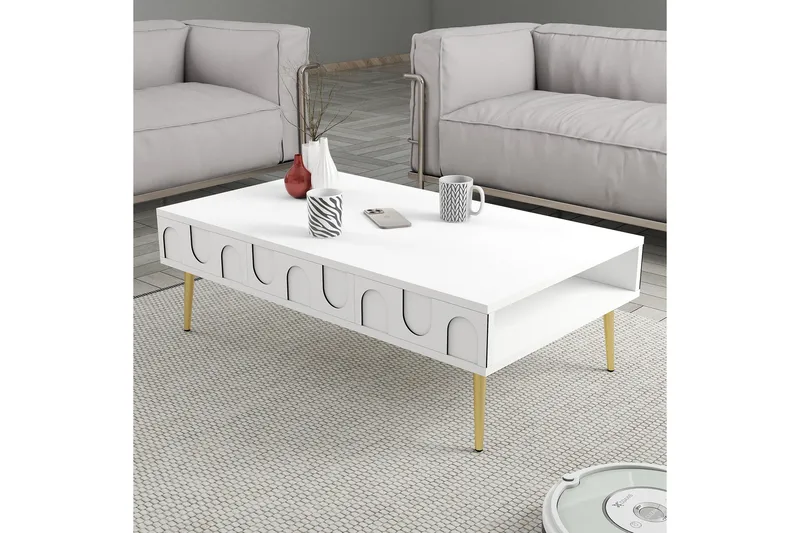 Hazim Sofabord 105 cm - Hvit/Gull - Møbler - Bord - Sofabord