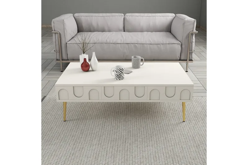 Hazim Sofabord 105 cm - Krem/Gull - Møbler - Bord - Sofabord