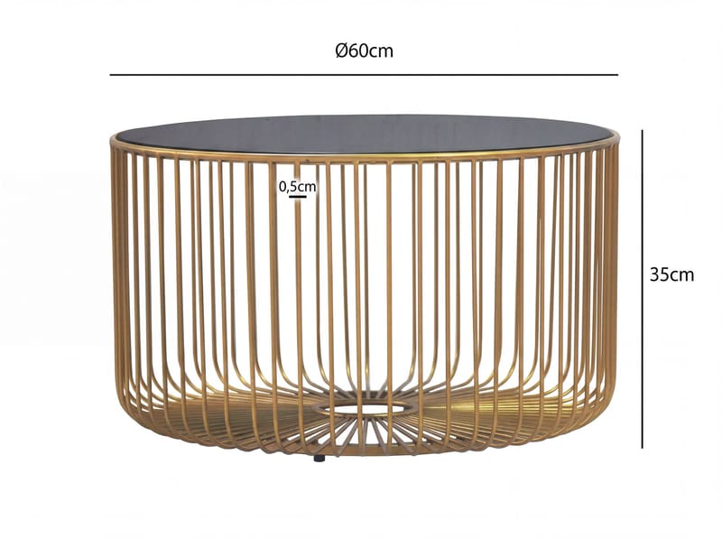 Helora rundt sofabord 60 cm i glass og metall - gull / svart - Møbler - Bord - Sofabord