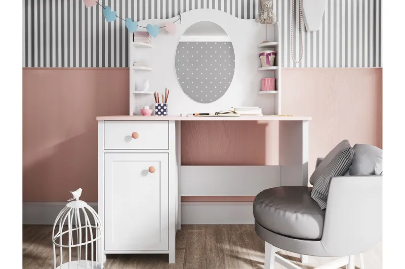Hilts Sminkebord 110x52 cm - Hvit/Rosa - Møbler - Bord - Sminkebord & toalettbord - Sminkebord med speil