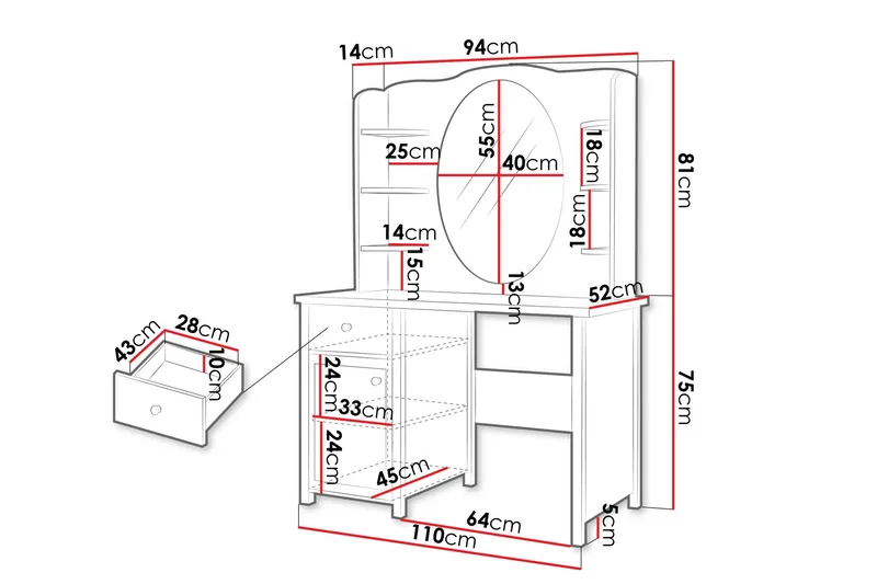 Hilts Sminkebord 110x52 cm - Hvit/Rosa - Møbler - Bord - Sminkebord & toalettbord
