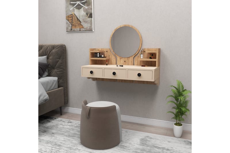 Hines Sminkebord 90 cm - Brun/Beige - Møbler - Bord - Sminkebord & toalettbord