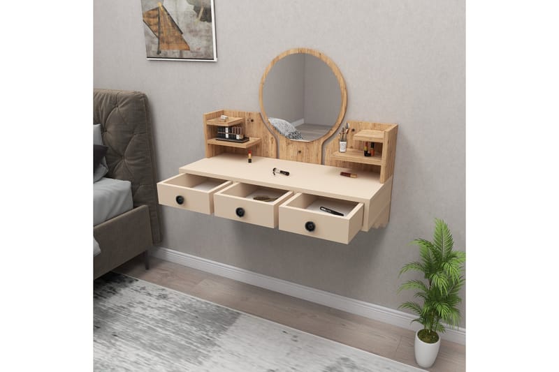Hines Sminkebord 90 cm - Brun/Beige - Møbler - Bord - Sminkebord & toalettbord