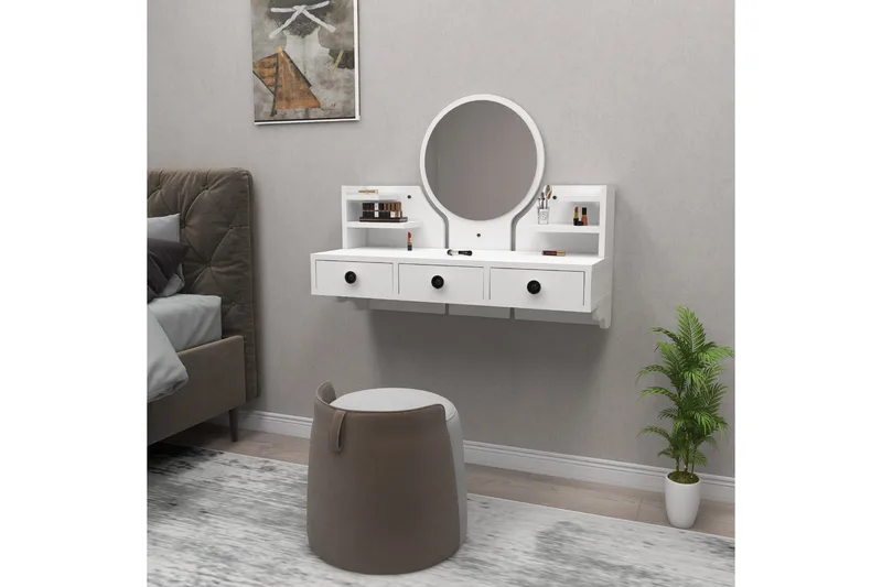 Hines Sminkebord 90 cm - Hvit - Møbler - Bord - Sminkebord & toalettbord - Sminkebord med speil