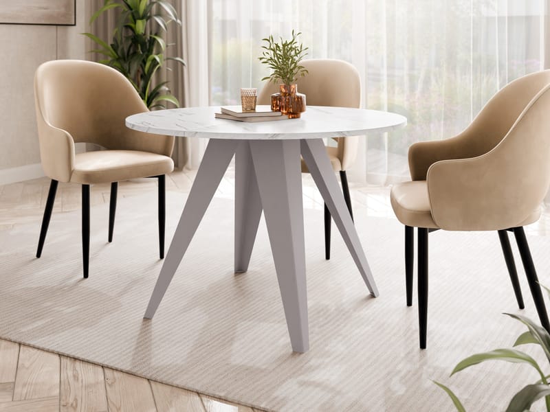 Hoban Spisebord rundt uttrekkbart 100-138 cm - Beige, hvit (marmor) - Møbler - Bord - Spisebord & kjøkkenbord