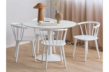 Ibiza Spisegruppe Rund 110 Cm + 4 Spisestuestoler - Hvit - Møbler - Bord - Spisegrupper