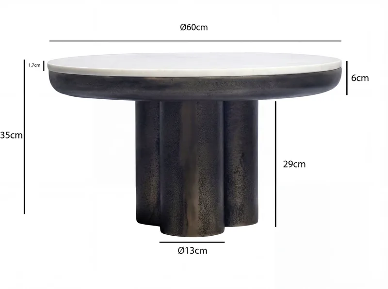 Ilvora rundt sofabord 60 cm i metall med marmorplate - hvit marmor antikk svart bronse - Møbler - Bord - Spisebord & kjøkkenbord