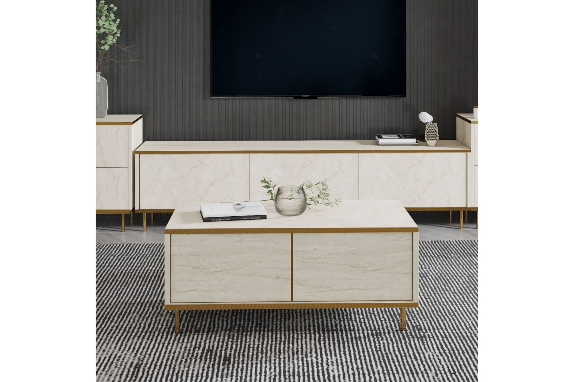 Imaj Sofabord 90 cm - Beige/Gull - Møbler - Bord - Sofabord