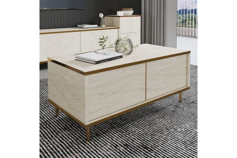 Imaj Sofabord 90 cm - Beige/Gull - Møbler - Bord - Sofabord