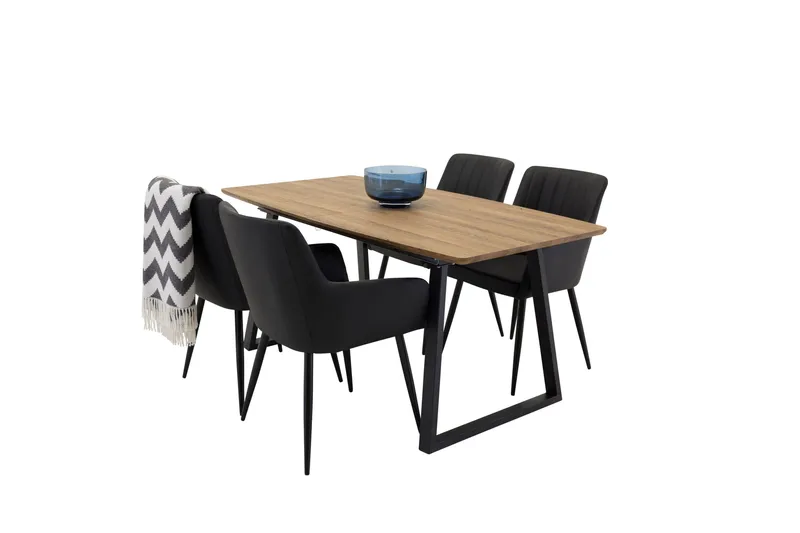 Inca Matgruppe 160 cm Rektangulær med 4 Comfort stoler, Sort