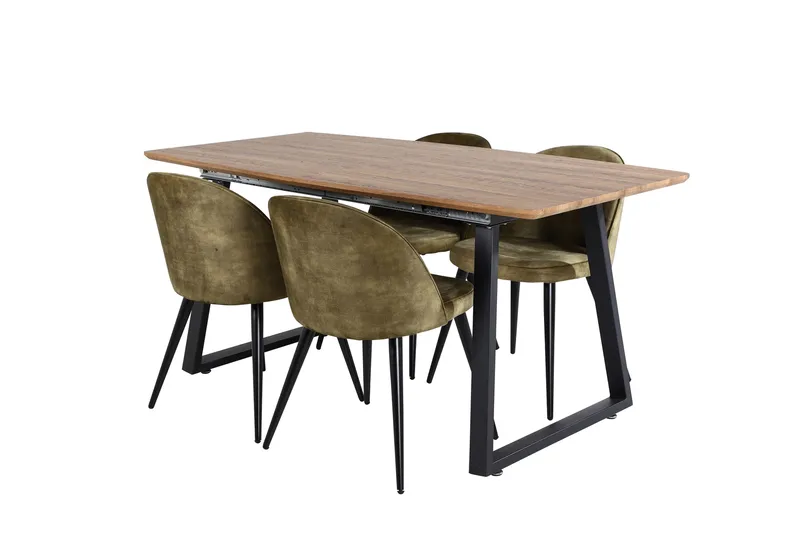 Inca Spisegruppe 160 cm Rektangulær med 4 Velvet Stoler - Sort - Møbler - Bord - Spisegrupper