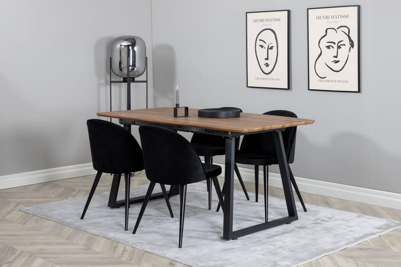 Inca spisegruppe 160 cm rektangulær med 4 Velvet-stoler - Møbler - Bord - Spisegrupper
