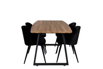 Inca spisegruppe 160 cm rektangulær med 4 Velvet-stoler - Møbler - Bord - Spisegrupper