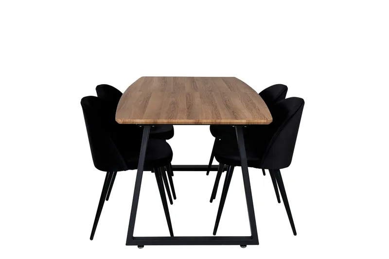 Inca spisegruppe 160 cm rektangulær med 4 Velvet-stoler