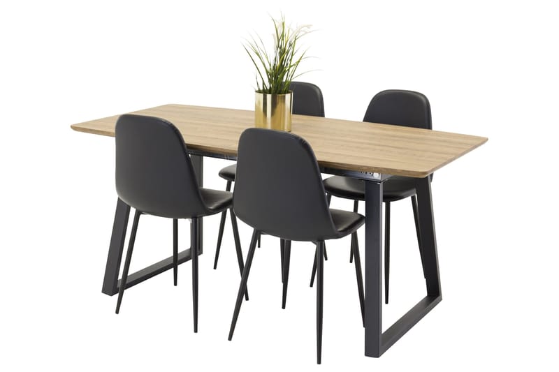 Inca Spisegruppe 160 cm Rektangulær med 4 Polar Stoler, Sort