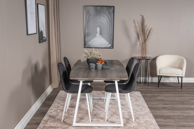 Inca Spisegruppe Forlengningsbar 160 cm Rektangulær med 4 Polar Stoler - Sort - Møbler - Bord - Spisegrupper