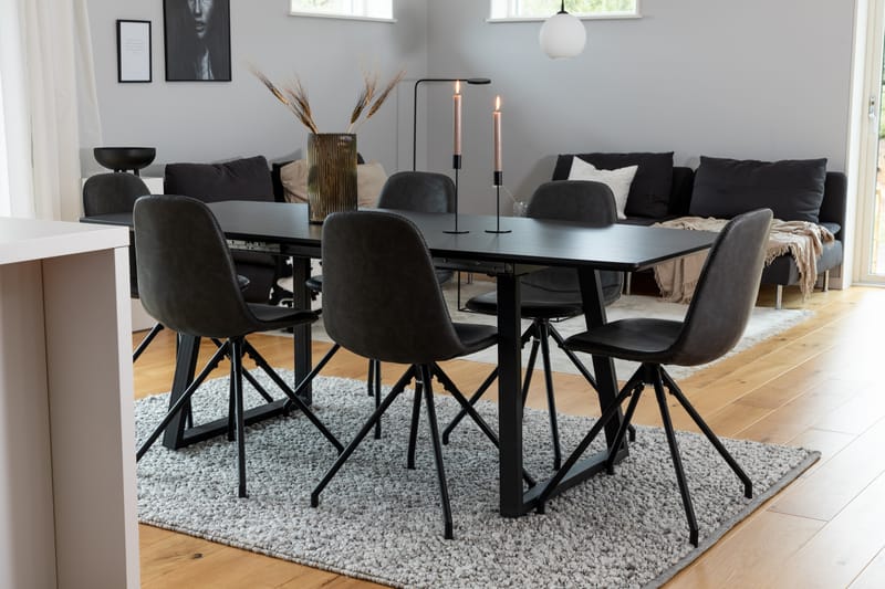 Inca Spisegruppe Forlengningsbar 160 cm Rektangulær med 6 Polar Stoler - Sort - Møbler - Bord - Spisegrupper