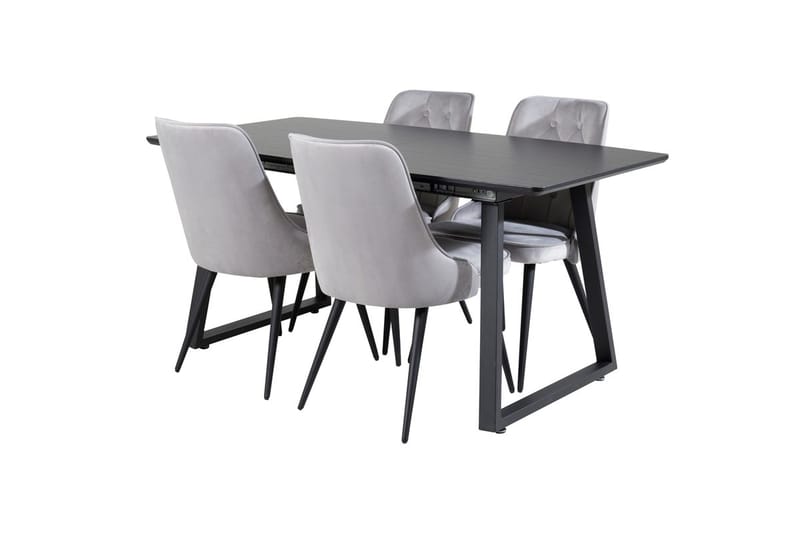 Inca spisegruppe uttrekkbar 160 cm rektangulær med 4 Velvet Deluxe stoler - Svart/Lys grå - Møbler - Bord - Spisegrupper