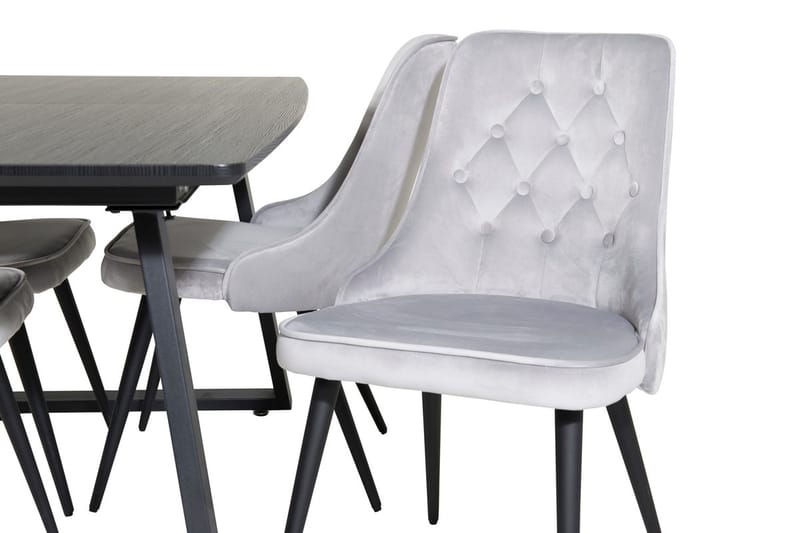 Inca spisegruppe uttrekkbar 160 cm rektangulær med 4 Velvet Deluxe stoler - Svart/Lys grå - Møbler - Bord - Spisegrupper