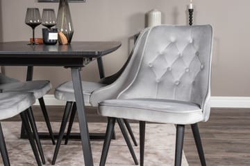 Inca spisegruppe uttrekkbar 160 cm rektangulær med 4 Velvet Deluxe stoler - Svart/Lys grå - Møbler - Bord - Spisegrupper