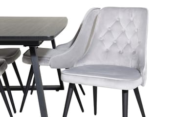 Inca spisegruppe uttrekkbar 160 cm rektangulær med 4 Velvet Deluxe-stoler - Svart/Lysegrå - Møbler - Bord - Spisegrupper