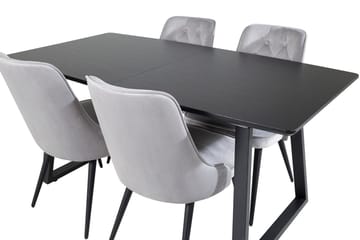 Inca spisegruppe uttrekkbar 160 cm rektangulær med 4 Velvet Deluxe-stoler - Svart/Lysegrå - Møbler - Bord - Spisegrupper