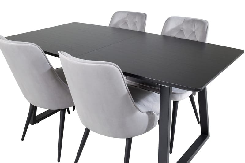 Inca spisegruppe uttrekkbar 160 cm rektangulær med 4 Velvet Deluxe-stoler - Svart/Lysegrå - Møbler - Bord - Spisegrupper
