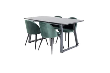 Inca spisegruppe uttrekkbar 160 cm rektangulær med 4 Velvet stoler - Svart/Grønn - Møbler - Bord - Spisegrupper