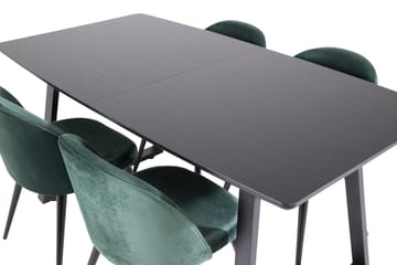 Inca spisegruppe uttrekkbar 160 cm rektangulær med 4 Velvet stoler - Svart/Grønn - Møbler - Bord - Spisegrupper