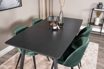 Inca spisegruppe uttrekkbar 160 cm rektangulær med 4 Velvet stoler - Svart/Grønn - Møbler - Bord - Spisegrupper