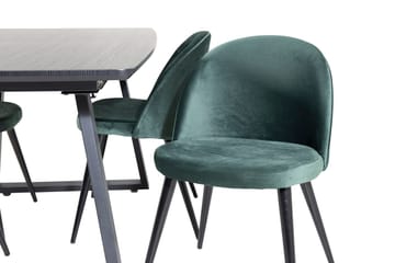 Inca spisegruppe uttrekkbar 160 cm rektangulær med 4 Velvet stoler - Svart/Grønn - Møbler - Bord - Spisegrupper