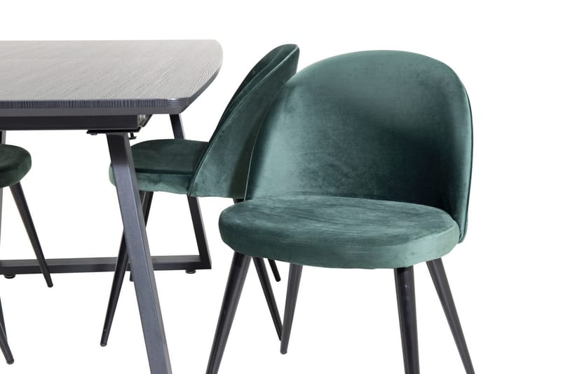 Inca spisegruppe uttrekkbar 160 cm rektangulær med 4 Velvet stoler - Svart/Grønn - Møbler - Bord - Spisegrupper