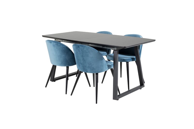 Inca spisegruppe uttrekkbar 160 cm rektangulær med 4 Velvet stoler - Møbler - Bord - Spisegrupper