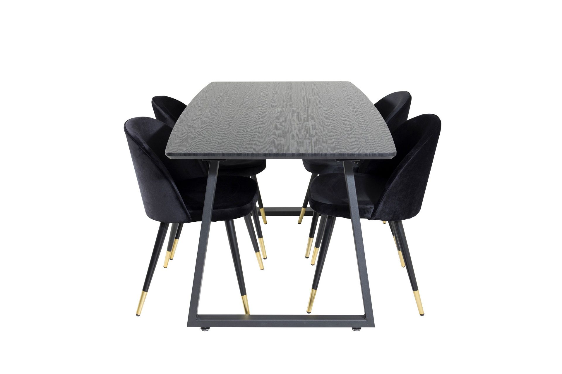 Inca spisegruppe uttrekkbar 160 cm rektangulær med 4 Velvet-stoler -