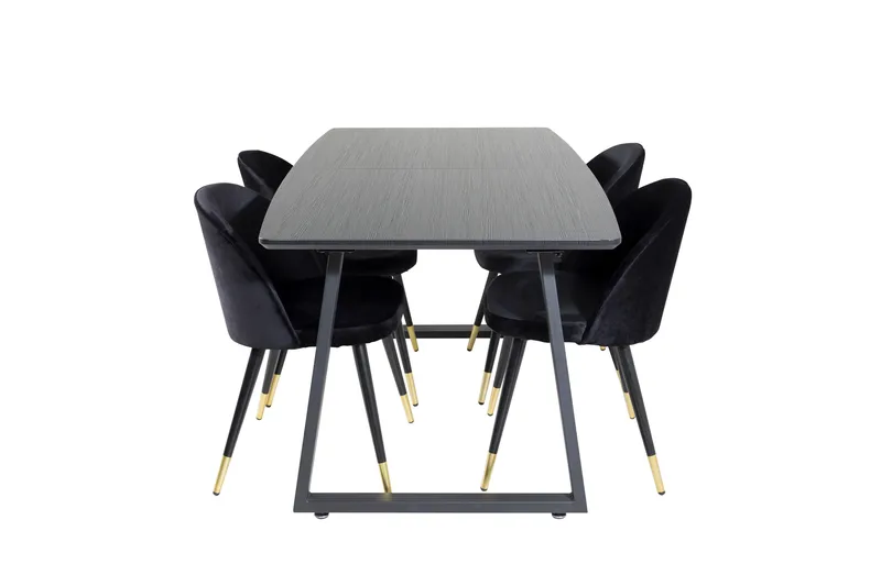 Inca spisegruppe uttrekkbar 160 cm rektangulær med 4 Velvet-stoler