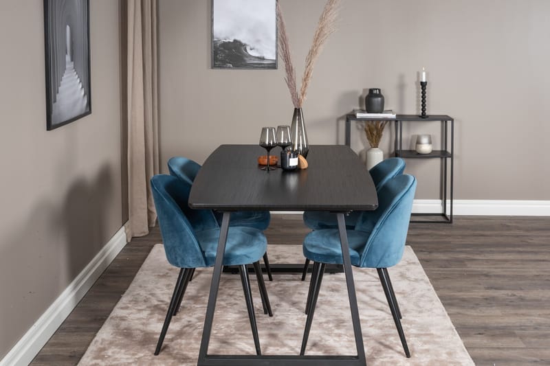 Inca spisegruppe uttrekkbar 160 cm rektangulær med 4 Velvet stoler - Møbler - Bord - Spisegrupper