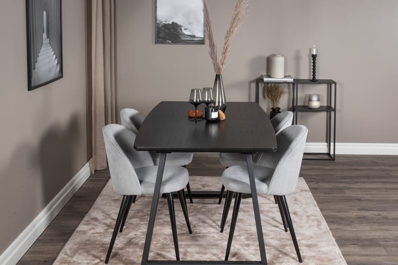 Inca spisegruppe uttrekkbar 160 cm rektangulær med 4 Velvet stoler - Møbler - Bord - Spisegrupper