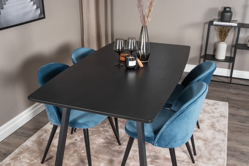 Inca spisegruppe uttrekkbar 160 cm rektangulær med 4 Velvet stoler - Møbler - Bord - Spisegrupper