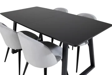 Inca spisegruppe uttrekkbar 160 cm rektangulær med 4 Velvet stoler - Møbler - Bord - Spisegrupper