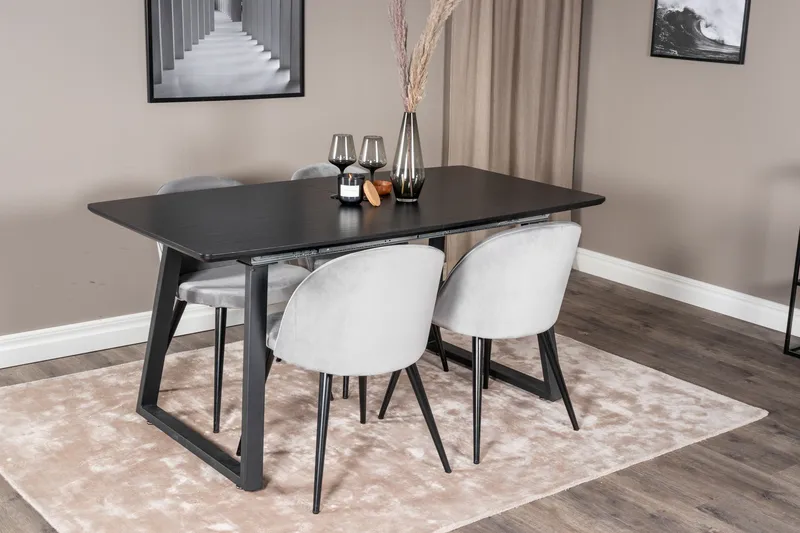 Inca spisegruppe uttrekkbar 160 cm rektangulær med 4 Velvet stoler - Møbler - Bord - Spisegrupper