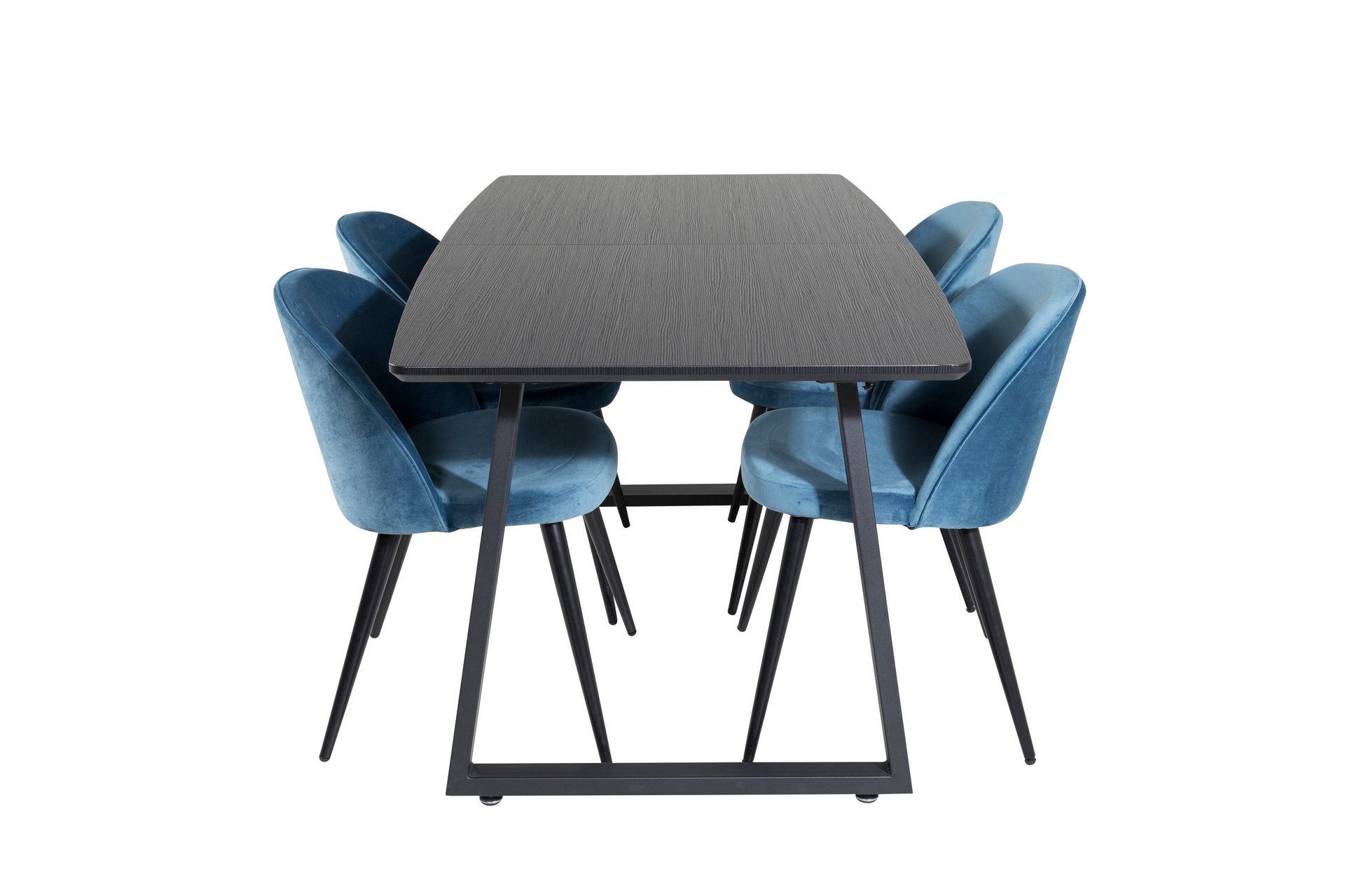 Inca spisegruppe uttrekkbar 160 cm rektangulær med 4 Velvet-stoler -