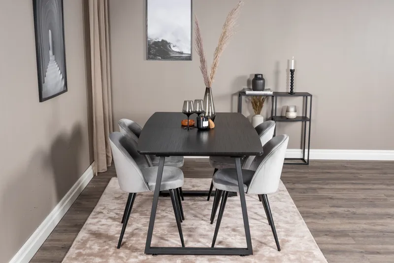 Inca spisegruppe uttrekkbar 160 cm rektangulær med 4 Velvet stoler - Møbler - Bord - Spisegrupper