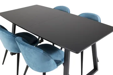 Inca spisegruppe uttrekkbar 160 cm rektangulær med 4 Velvet stoler - Møbler - Bord - Spisegrupper