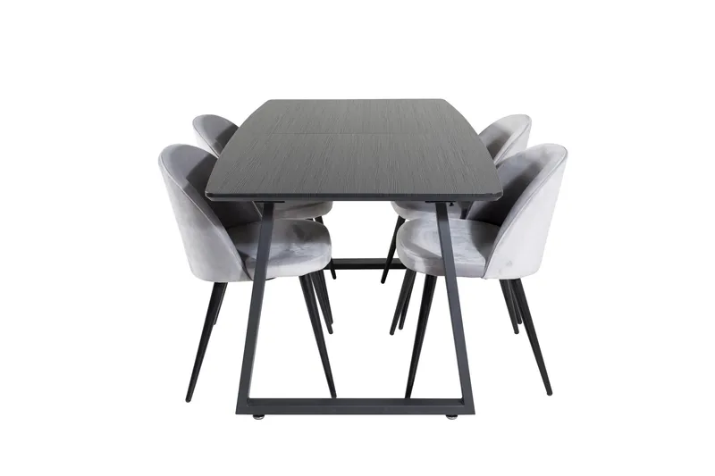 Inca spisegruppe uttrekkbar 160 cm rektangulær med 4 Velvet stoler