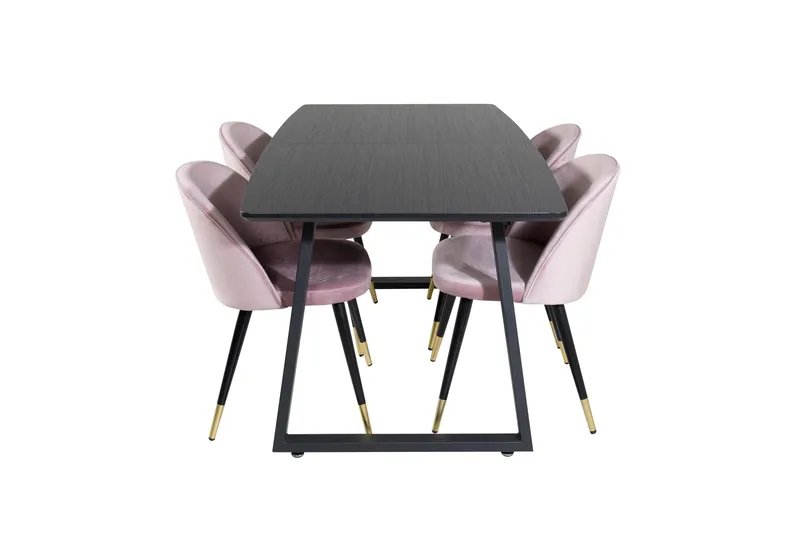 Inca spisegruppe uttrekkbar 160 cm rektangulær med 4 Velvet-stoler
