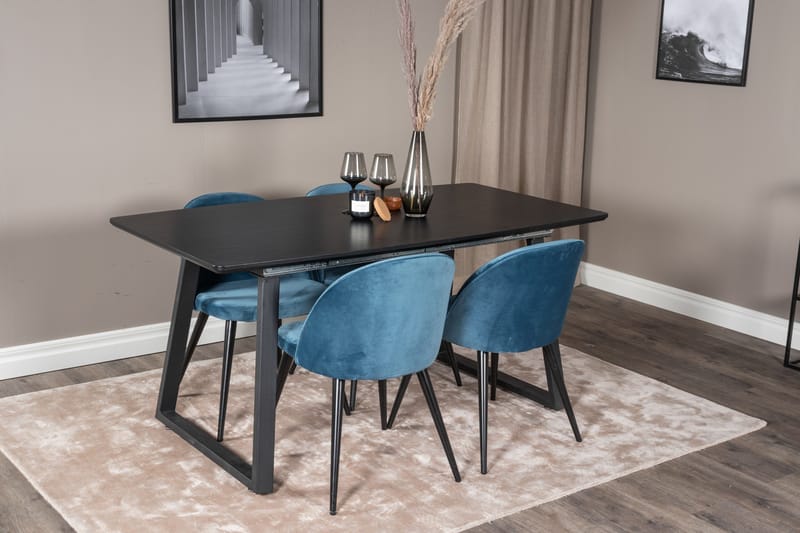 Inca spisegruppe uttrekkbar 160 cm rektangulær med 4 Velvet stoler - Møbler - Bord - Spisegrupper