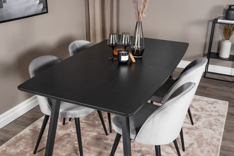Inca spisegruppe uttrekkbar 160 cm rektangulær med 4 Velvet stoler - Møbler - Bord - Spisegrupper