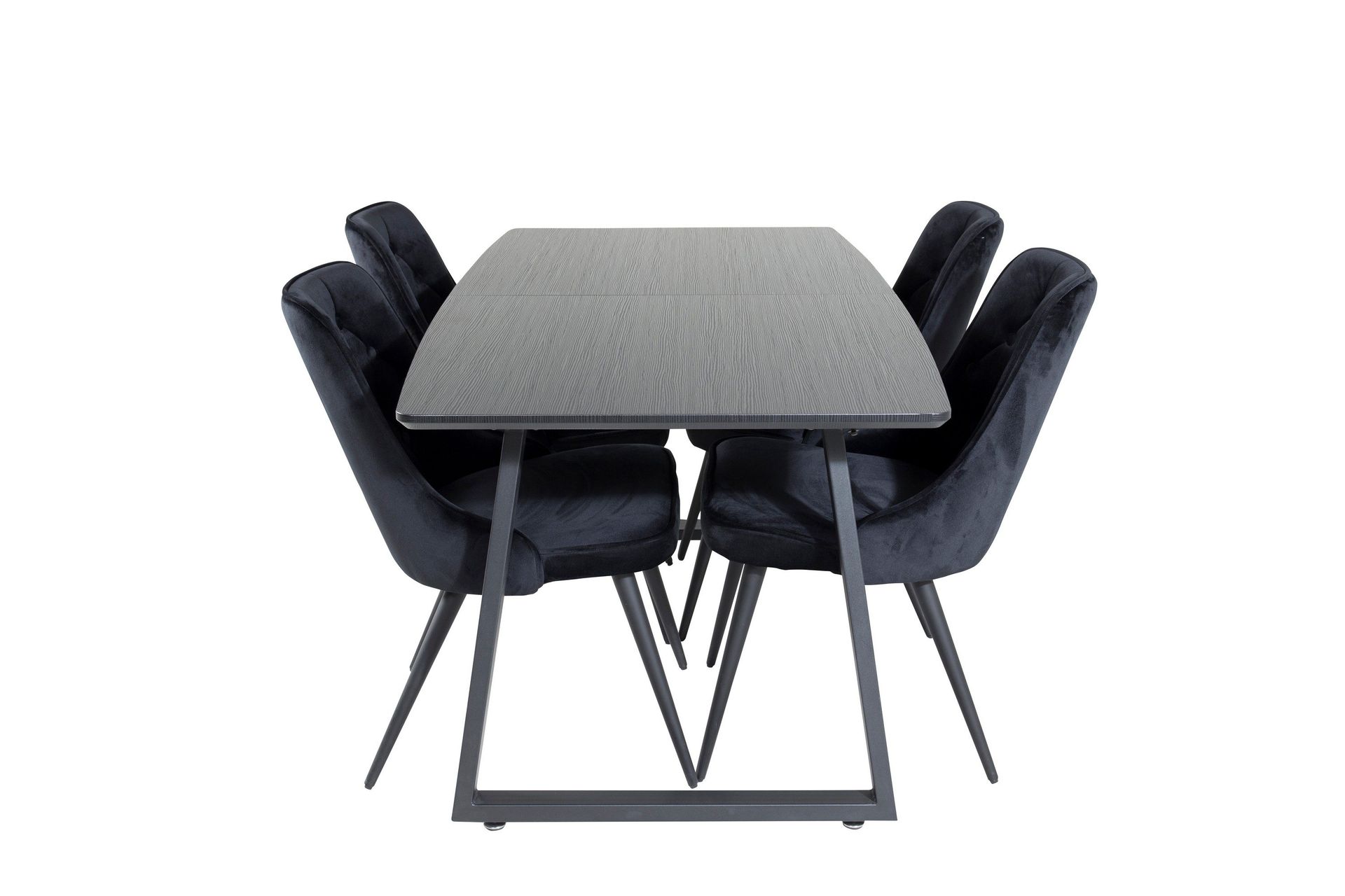 Inca uttrekkbar spisegruppe 160 cm rektangulær med 4 Velvet Deluxe-stoler -
